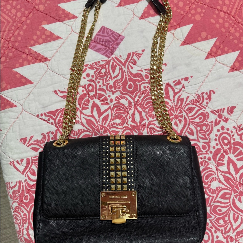 Michael Kors Black and Gold Studded Shoulder Bag